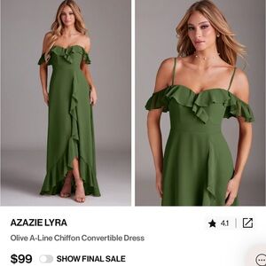 Azazie Green Ruffled Strapless High Low Dress